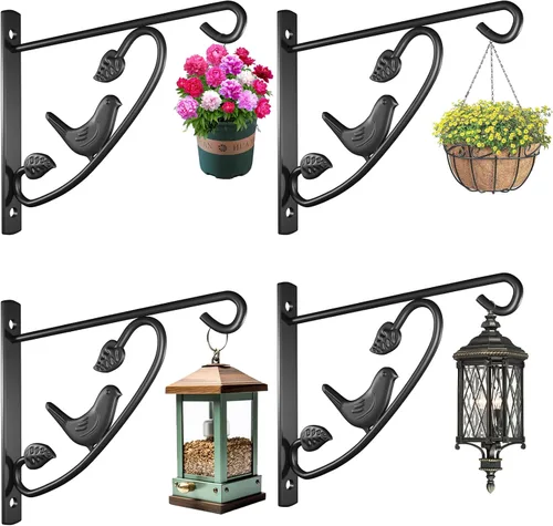 Vista 10 de AMAGABELI GARDEN & HOME Paquete de 2 colgadores colgantes para plantas al aire libre de 10 pulgadas, soportes de metal para colgar en la pared