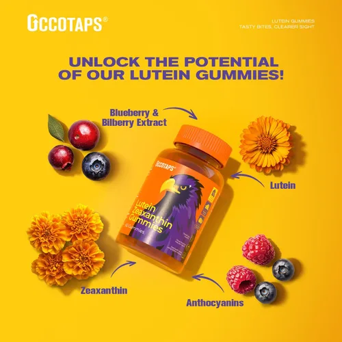 Vista 3 de Gomitas de vitaminas oculares de luteína y zeaxantina para la salud diaria de los ojos, 20 mg de luteína, sin azúcar, gomita de alta potencia
