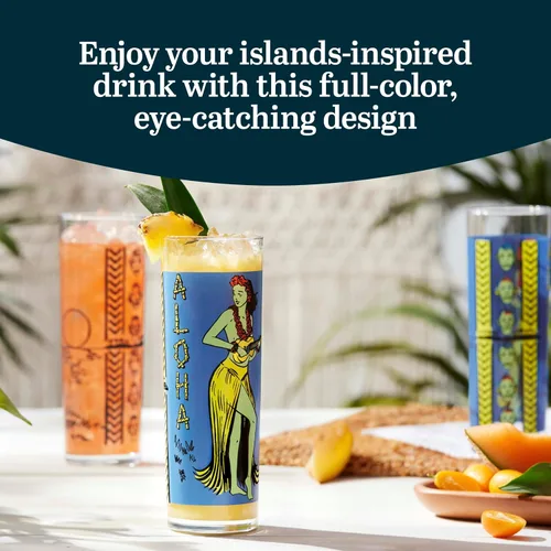 Vista 2 de Zombie Blue - Juego de 4 vasos para beber de 13.5 onzas, estilo vintage Tiki Juego de vasos de cristal exóticos, vasos altos para patio trasero