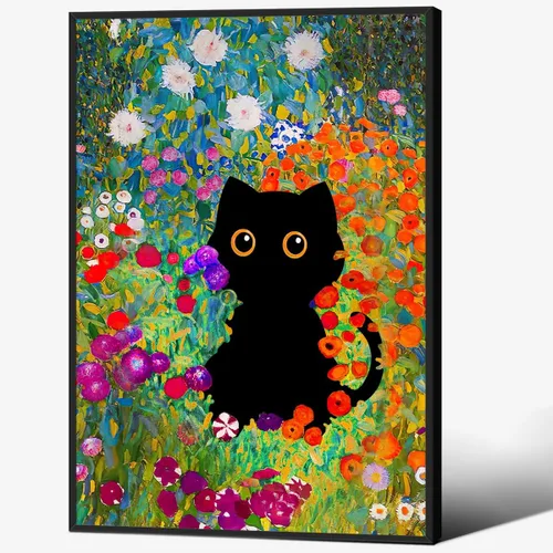 Vista 8 de CAXIYSH Arte de pared de gato negro Monet, póster de lirios acuáticos, vintage, divertido, floral, gato, lienzo, pinturas famosas, impresiones