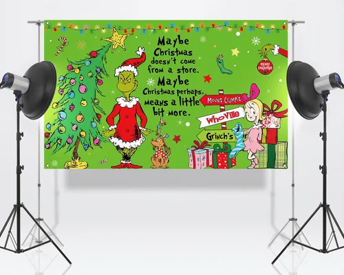 Vista 2 de Nepnuser Telón de fondo de cabina de fotos de Feliz Navidad, elfo verde, decoraciones de Navidad, suministros de fiesta de invierno, decoración