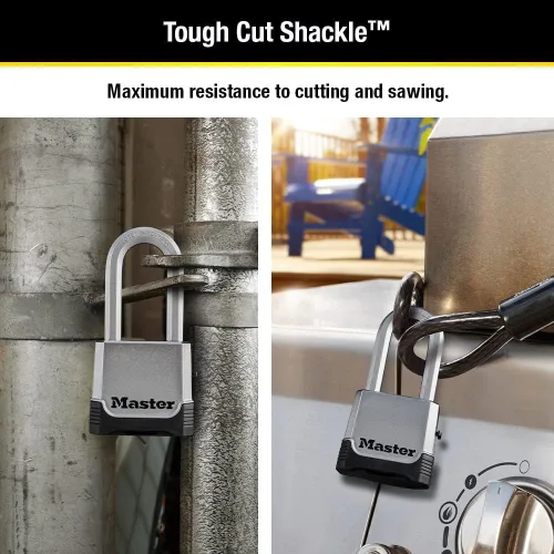 Vista 3 de Master Lock Candado de combinación al aire libre plateado, Candado resistente a la intemperie de servicio pesado con código restablecible y grillete