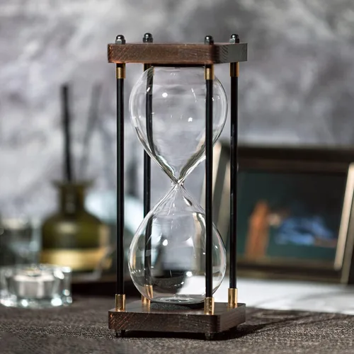 Vista 6 de Reloj de Arena Grande de 60 Minutos, Temporizador de Arena de Madera Decorativo con Arena Negra, Reloj de Arena de 1 Hora