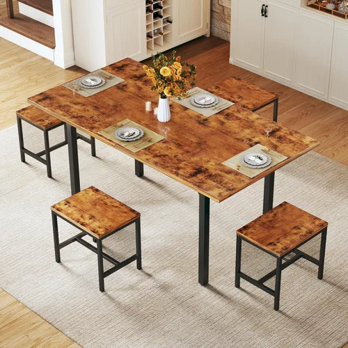 Vista 11 de HUAHUU Juego de mesa de comedor para 4, juego de mesa de cocina extensible con cojines y sillas, conjunto de 4, mesa de comedor rectangular