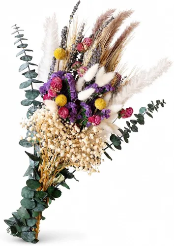 Vista 12 de LUXEEASE 11 tipos de mini ramo de flores secas mixtas con tallos, 176 Neutrales Naturales