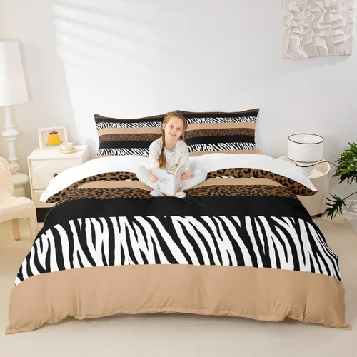 Vista 31 de Juego de funda de edredón para niños con estampado de leopardo, tamaño individual, juego de ropa de cama de moda de piel de guepardo abstracto