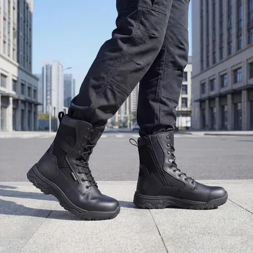 Vista 2 de FREE SOLDIER Men's Work Tactical Boots 8 Inches Side Zipper Lightweight Combat Boots Durable Suede Leather Military Boot Desert Boot