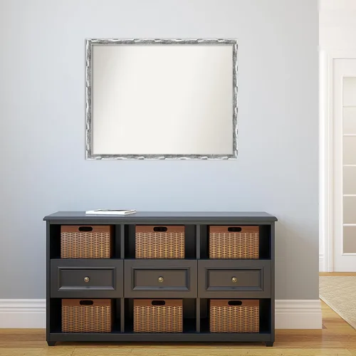 Vista 5 de Amanti Art Silver Bathroom Mirror for Over Sink, 27x34 Custom Made Scratched Wave Chrome Rectangle Vanity Mirror, Large Traditional Wood Frame
