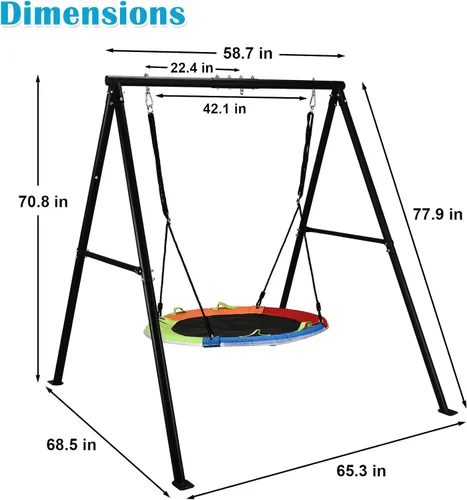Vista 7 de HeyZoo Juegos de columpios para patio trasero, columpio de platillo volador de 40 pulgadas con capacidad de 440 libras, soporte de columpio de metal