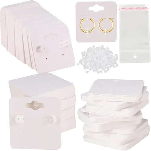 Vista 12 de Femtindo Tarjetas de exhibición de aretes con 100 tarjetas de aretes, 200 piezas de parte trasera de aretes y 100 bolsas autosellantes para venta