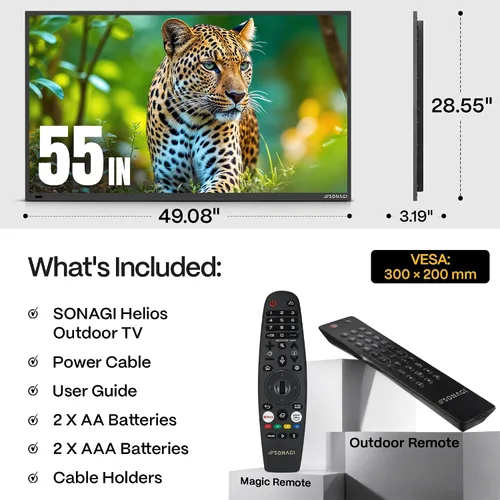 Vista 3 de SONAGI Helios - Televisor de 55 pulgadas para exteriores con sol completo, 4K UHD, 1000 Nit antirreflejos