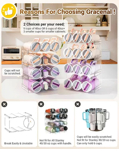 Vista 4 de Gracenal Organizador de Botellas de Agua con Soporte para Accesorios de Copa Stanley, Organizador y Almacenamiento para Refrigerador y Gabinete