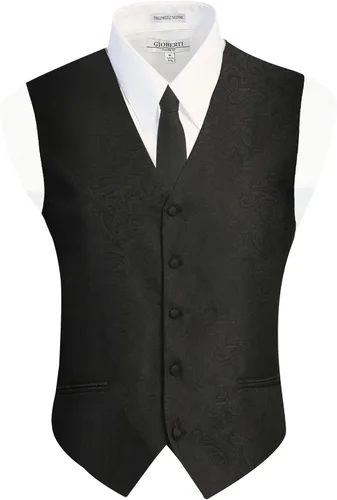 Vista 2 de Gioberti Chaleco formal de cachemira de 4 piezas para hombre, corbatín y pañuelo de bolsillo Negro B