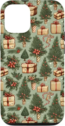 Vista 28 de Vintage Christmas Theme Holiday Trees, Presents, Teal, Bows Case for iPhone 17