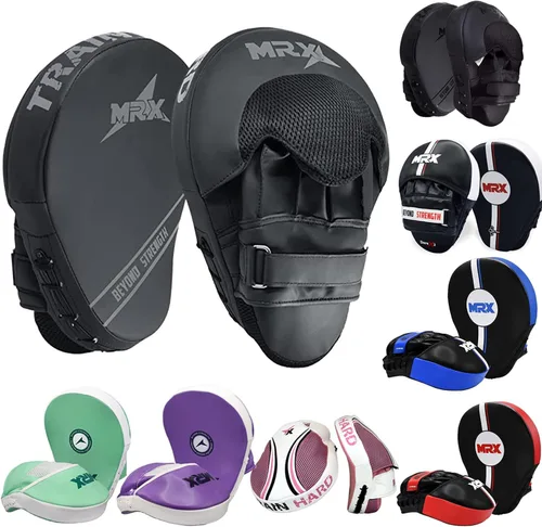 Vista 12 de MRX Gel Tech - Gancho de boxeo y almohadillas de Jab MMA Focus Guantes de entrenamiento Thai Kick Strike Shield Curvo Negro/Blanco