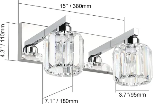 Vista 5 de Aipsun Accesorios de iluminación de tocador de baño, luces de tocador de cristal para baño, 2 luces, accesorios de iluminación de pared de acero