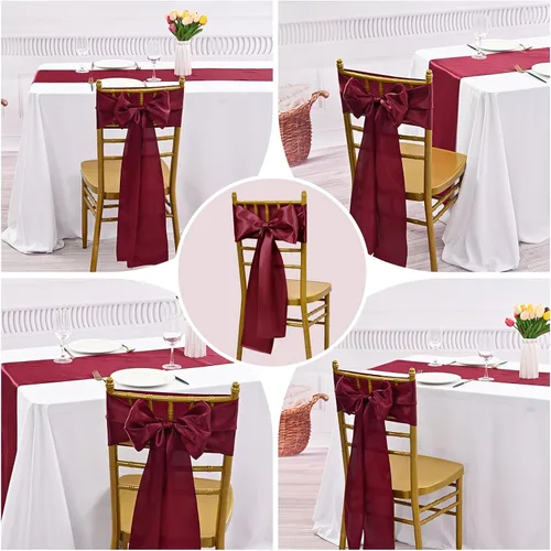 Vista 5 de Showgeous 60 cintas de satén color burdeos para decoración de sillas de recepción de boda, lazos para sillas de 7 x 78 pulgadas para banquetes