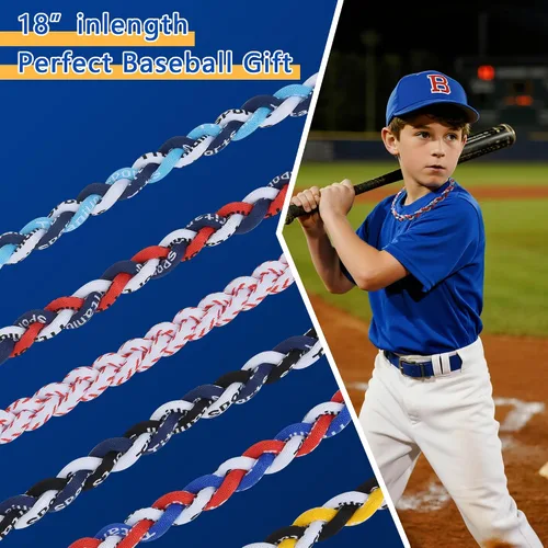 Vista 2 de Collar de béisbol de 18 pulgadas, regalos de goteo de béisbol, collares deportivos de tres trenzas, collares de titanio Tornado de cuerda deportiva
