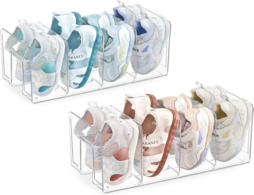 Vista 14 de HBlife Zapatero de acrílico negro para niños para organizadores y almacenamiento de armario, zapatero pequeño de 4 secciones, organizador