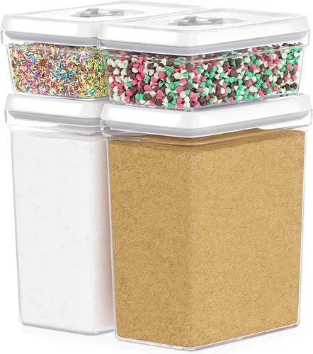 Vista 9 de DWËLLZA KITCHEN Recipientes herméticos para almacenamiento de alimentos para despensa con tapas blancas de 1 litro, paquete de 6 recipientes