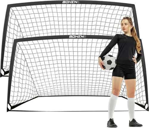 Vista 10 de BOHEN 9x5 FT Kids Soccer Goals with Carry Bag, Portable Folding Soccer Net for Backyard Training, Indoor/Outdoor Use for Youth and Adult