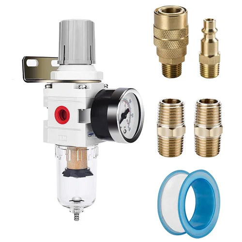 Vista 11 de NANPU Regulador de filtro de aire comprimido NPT de 1/2 pulgada combinado a cuestas, drenaje automático, elemento de latón de 5 micrones, cuenco