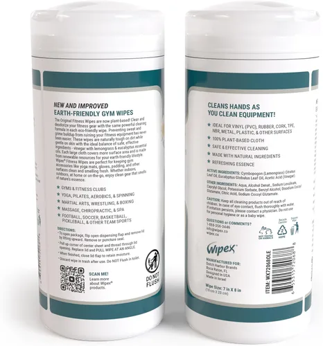 Vista 5 de Wipex Toallitas para equipos de fitness, verificado por EWG, 50 unidades, toallitas naturales originales para gimnasio, para equipos de gimnasio