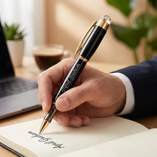 Vista 2 de Ancolo Bolígrafos de rodillo personalizados, juego de escritura suave de lujo con punta de cristal, tinta negra, personalizada con tu nombre