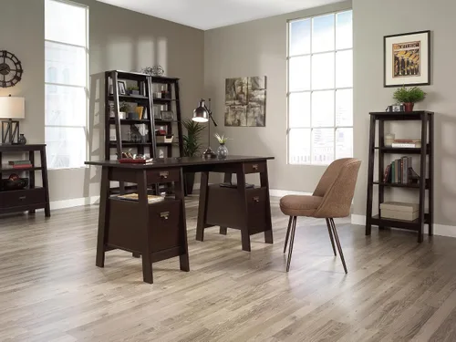 Vista 8 de Sauder Estantería de escalera de 5 niveles con estructura de tres patas, estante de madera para libros, en madera Jamocha Chalked Chestnut