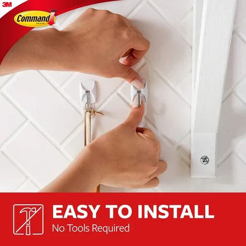 Vista 4 de Command - Ganchos de alambre (tamaño pequeño), color blanco Damage-Free Hanging with Adhesive No Tools Wall Hooks for Hanging Decorations in