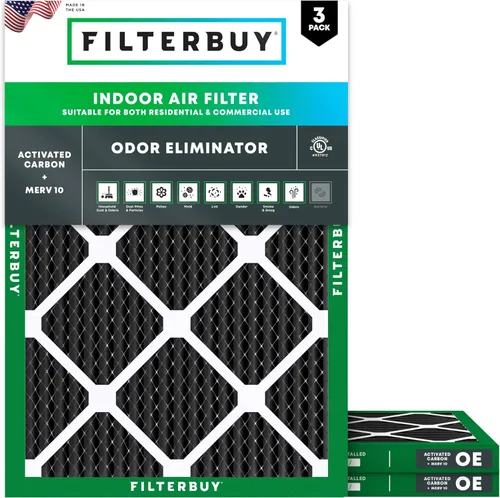 Vista 10 de Filterbuy Filtro de aire MERV 10 de 10 x 10 x 1 pulgadas, defensa de olores y alergias con carbón activado (paquete de 3), filtros electrostáticos