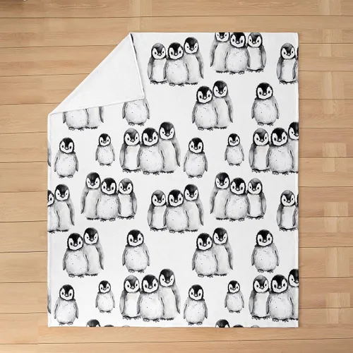 Vista 3 de Erosebridal Manta de pingüino de 40 x 50 pulgadas para niños y niñas, manta de franela gris blanca y negra con diseño de animales antárticos