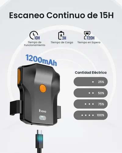 Vista 4 de Eyoyo Bluetooth Escáner de Código de Barras Inalámbrico: Lector de Código de Barras 1D Portátil con Clip para la Parte Trasera del Teléfono
