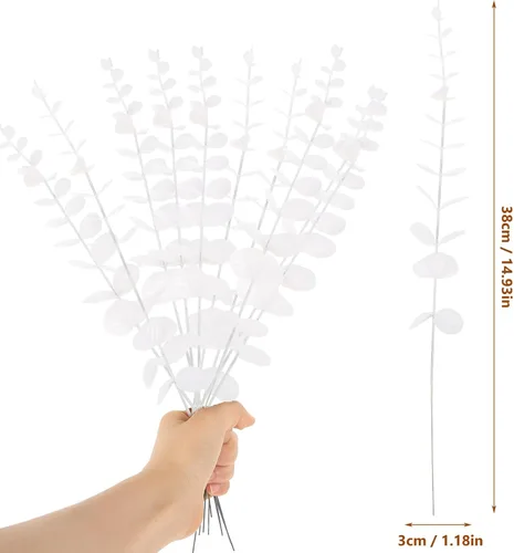 Vista 5 de Cabilock 20 tallos de hojas de eucalipto artificiales para decoración de bodas, ramas verdes artificiales para arreglos florales y decoración