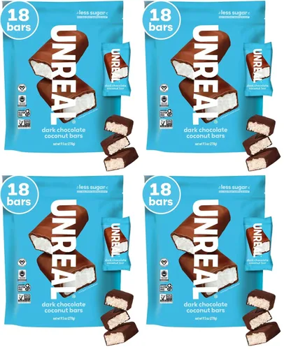 Vista 8 de UNREAL Barras de Chocolate Oscuro con Coco (Bolsa Tamaño Económico) Veganas, 3g de Azúcar y 3 Ingredientes Simples Sin OMG, Sin Gluten