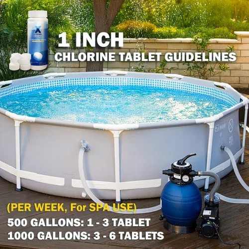 Vista 2 de XtremeClear Tabletas de Cloro de 1" para Piscina, Jacuzzi y Spa Elimina Bacterias y Algas Desinfectante Hace el Agua Limpia y Cristalina