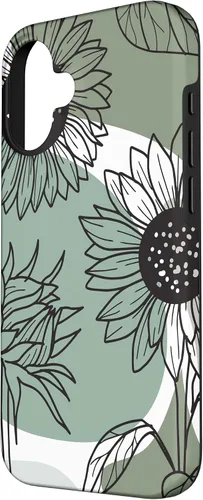 Vista 2 de iPhone 16 Aesthetic Sunflower Line Art Minimalistic Sage Green Case