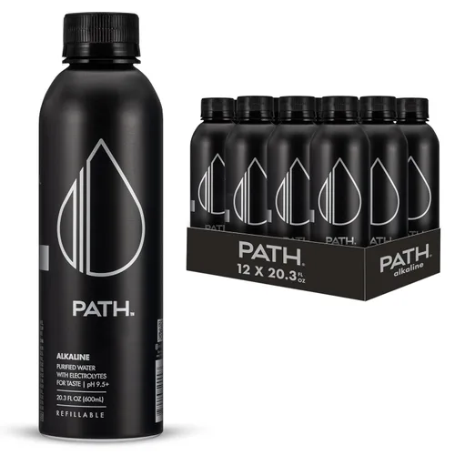 Vista 8 de PATH Agua alcalina embotellada – 9.5 pH equilibrado agua purificada con electrolitos en botella de aluminio – sin BPA, reutilizable, infinitamente