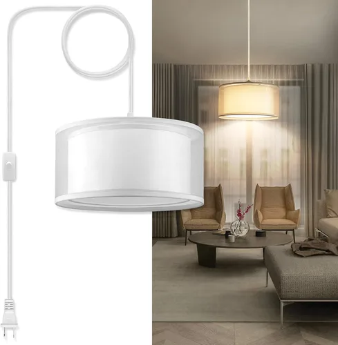 Vista 8 de Lámpara Colgante Enchufable, Luces Colgantes con Cable Blanco de 15 Pies con Cable Enchufable, Luz Colgante con Interruptor de Encendido/Apagado