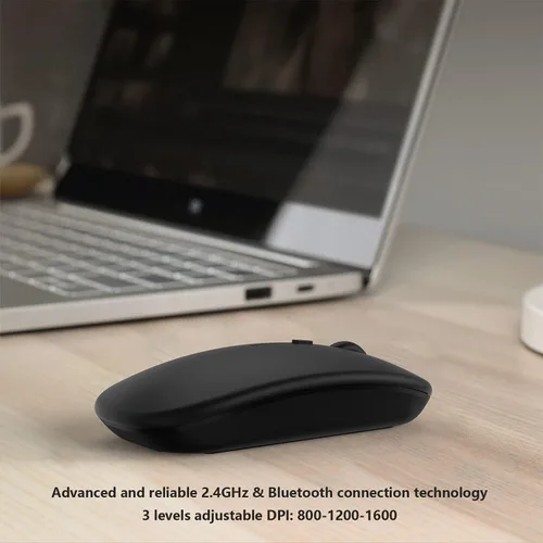Vista 4 de Ratón inalámbrico Bluetooth para Apple iPad, iPhone, MacBook, Android, Samsung, tableta, teléfono de modo dual recargable 2.4G, ratones portátiles