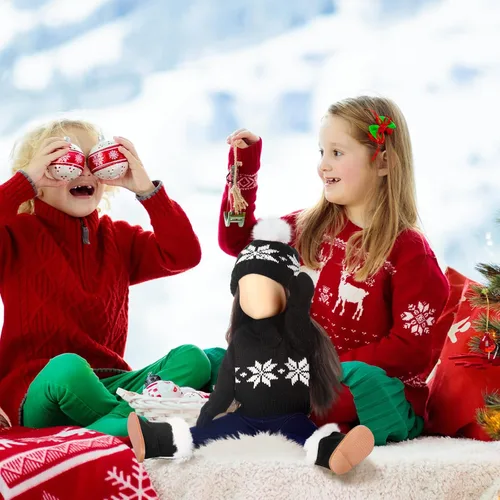 Vista 6 de Bencailor 6 piezas de ropa y accesorios de Navidad para muñeca de 18 pulgadas, conjunto de ropa de invierno con suéteres, pantalones, sombreros Negro