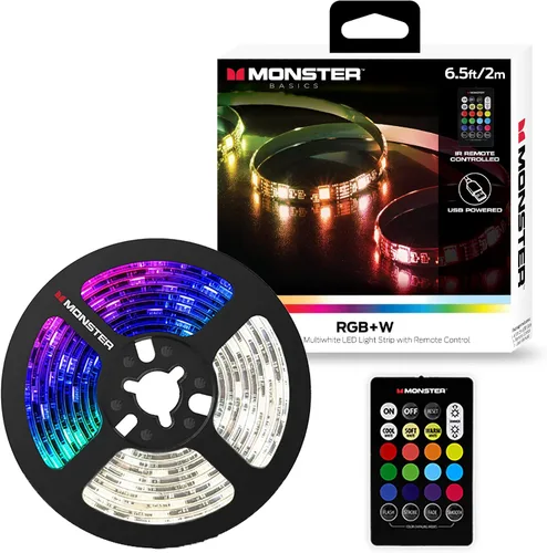 Vista 2 de Monster - Paquete de 2 tiras de luz LED multicolor y multicolor de 6.5 pies, personalizables, despegar e instalar, flexible, ambiente mejorado