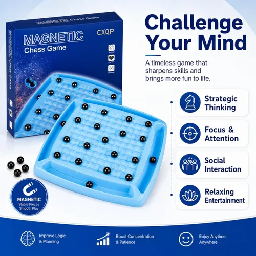 Vista 7 de Juego de ajedrez magnético, tablero para niños de 8 a 12 años, dults y familia, juego de mesa de ajedrez con imán de estrategia