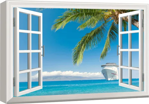 Vista 15 de wall26 - Cuadro en lienzo para pared, vista de ventana, río neón turquesa, rápido, bosque, lago, arroyo, naturaleza salvaje, fotografía, realismo