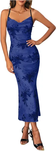 Vista 29 de SOLY HUX Vestido de malla floral para mujer, vestido largo para cóctel Estampado floral multicolor.