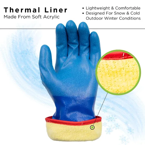 Vista 3 de SHOWA TEMRES 282 - Guantes de trabajo de invierno aislados impermeables con revestimiento de poliuretano, forro de mezcla de nylon, talla mediana