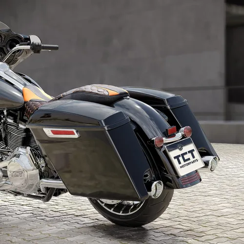 Vista 8 de TCT-MOTORPARTS - Alforjas extendidas de 5 pulgadas con tapas de bocina de 6 x 9 pulgadas para Harley 2014-2024 Touring Road King Street Electra