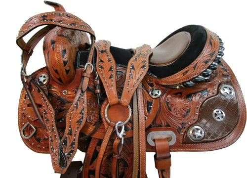 Vista 10 de Western Saddle Barril Racing Caballo Placer Trail Floral Herramientas Rodeo Cowboy Tack Set 15 16 17 18