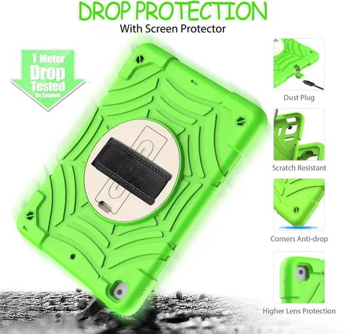 Vista 4 de BMOUO Funda para iPad de 9ª/8ª/7ª generación -10.2 pulgadas 2021/2020/2019 con protector de pantalla, soporte giratorio de 360º correa de mano