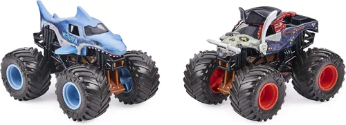 Vista 2 de Monster Jam Megalodon vs Pirate's Curse - Camiones que cambian de color a escala 1:64, paquete doble para niños de 3 años en adelante